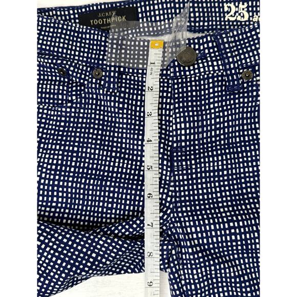 J. Crew Toothpick Straight Leg Pants Blue White Checkered Print Mid Rise 25 - Picture 13 of 13